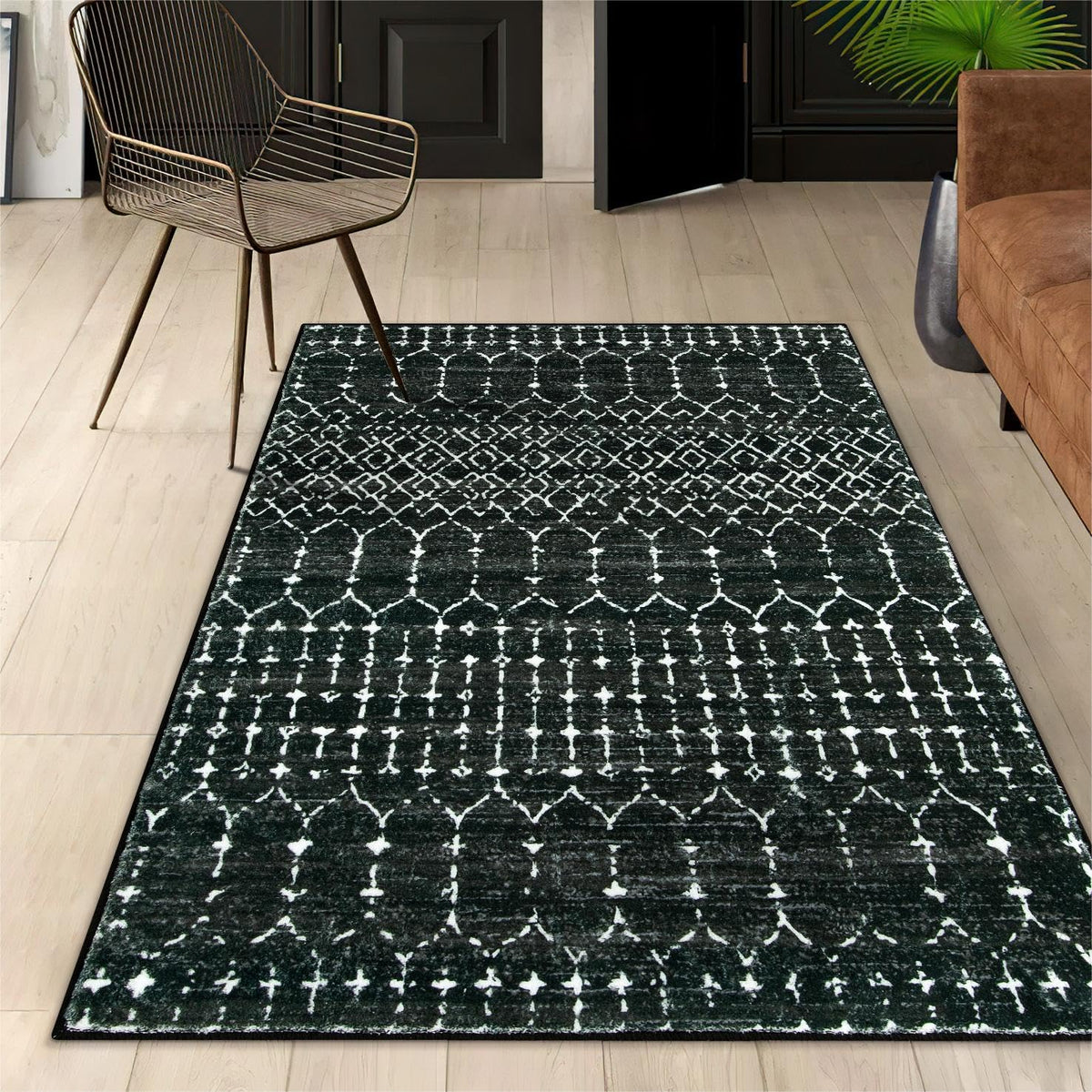 Lahome Moroccan Indoor Rugs for Entryway 2x3 Area Rug Non-Slip Backing Washable Inside Door Mats Low-Profile Throw Soft Rugs for Bathroom, Geometric Print Distressed Blue Rug for Kitchen Bedside Hana