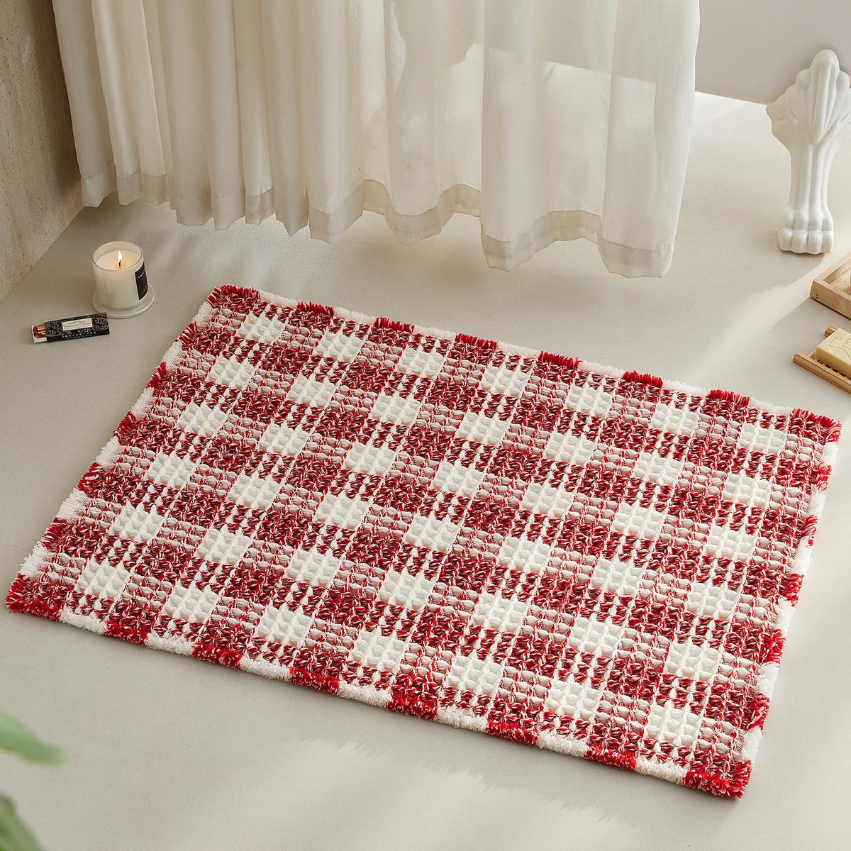 TYUU Waffle Bath Mat, Boho Bathroom Rugs Non Slip Washable, 30x20 Khaki