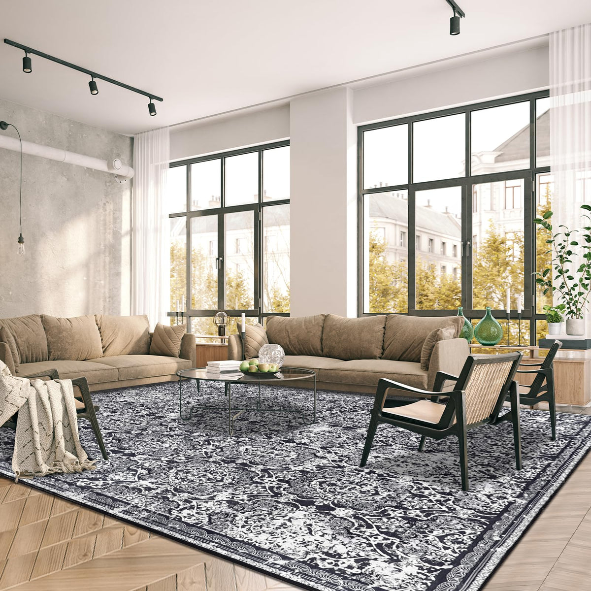 Vaukki Hallway Runner 2x6 ft, Grey Vintage Shaggy Soft Kitchen Rug