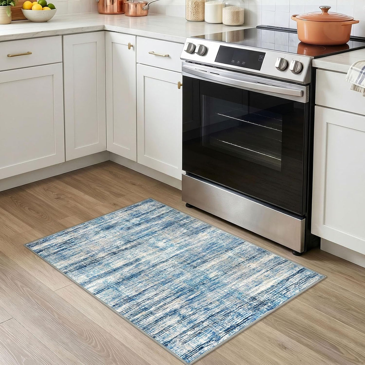 KOZYFLY Abstract Entryway Rug 2x3 Washable Door Mat Indoor Blue Beige