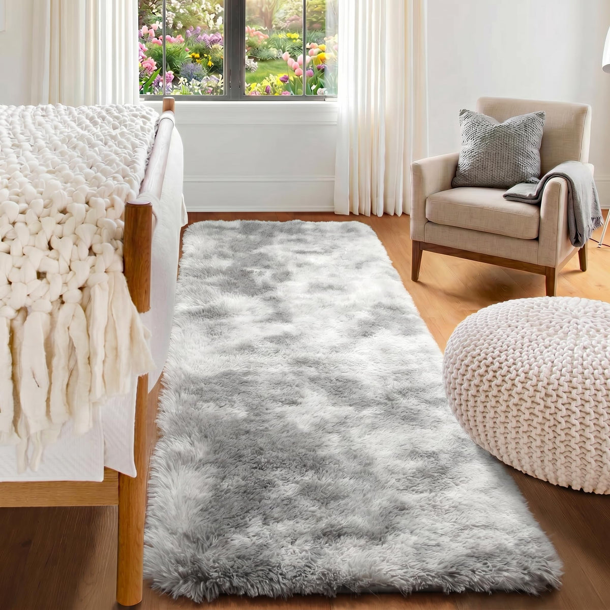 White Runner Rugs for Bedroom Living Room, Fluffy 2x6 Bedside Soft Area Rug