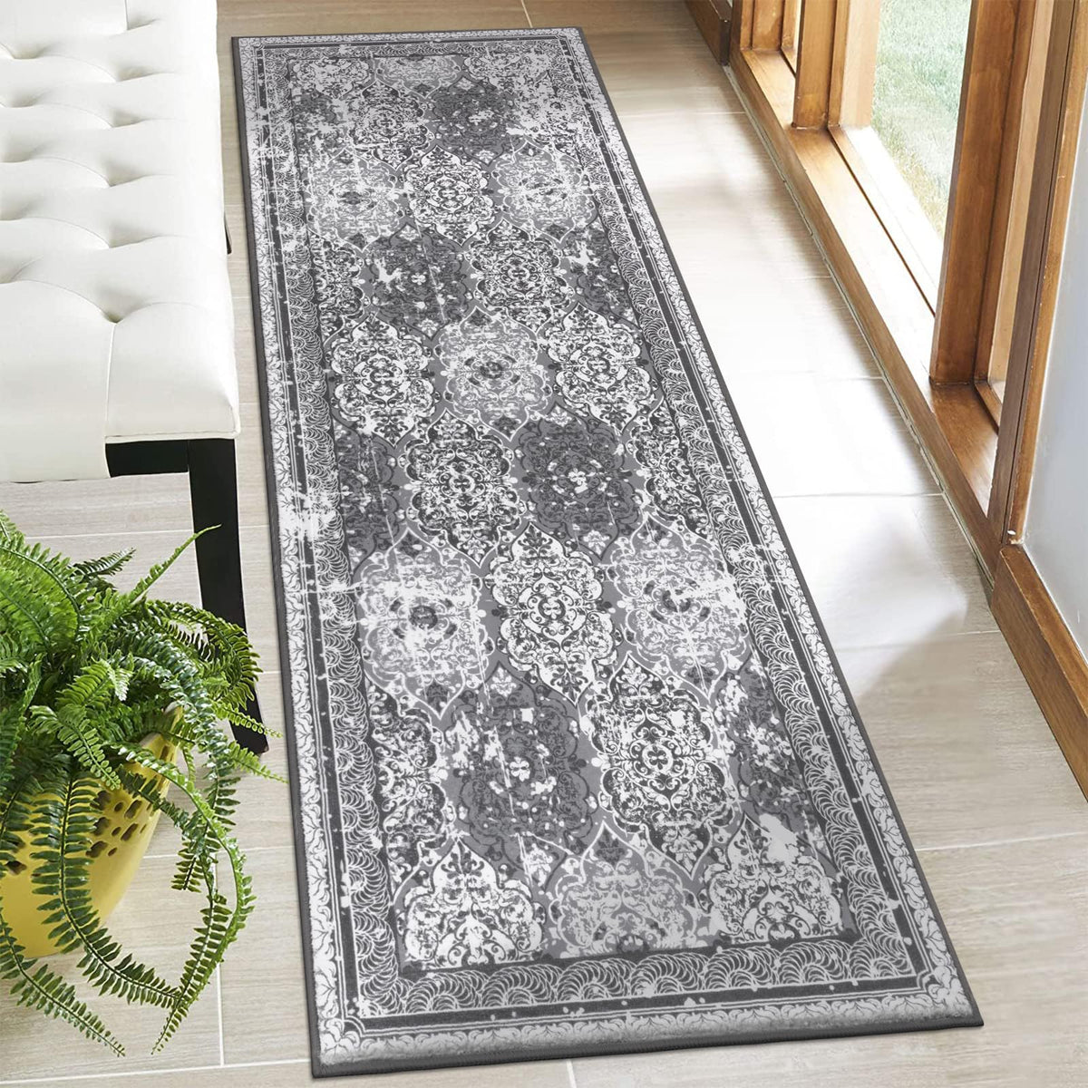 Vaukki Hallway Runner 2x6 ft, Grey Vintage Shaggy Soft Kitchen Rug
