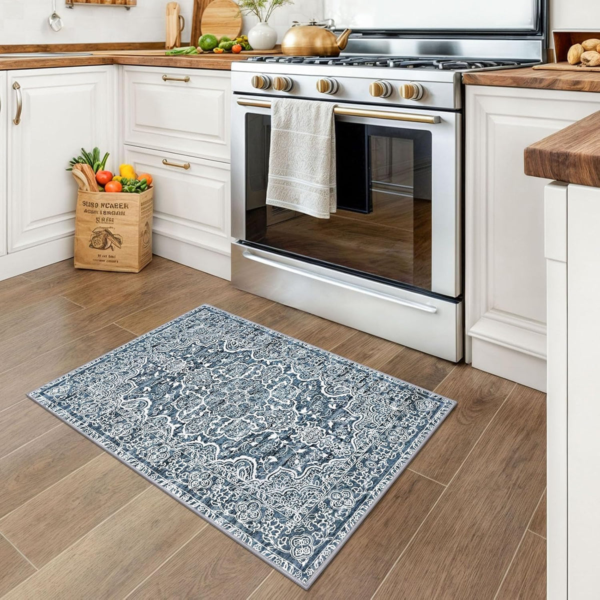 KUTA Entryway Rugs Indoor Washable Small Area Rug 2x3 Blue Entrance Carpet