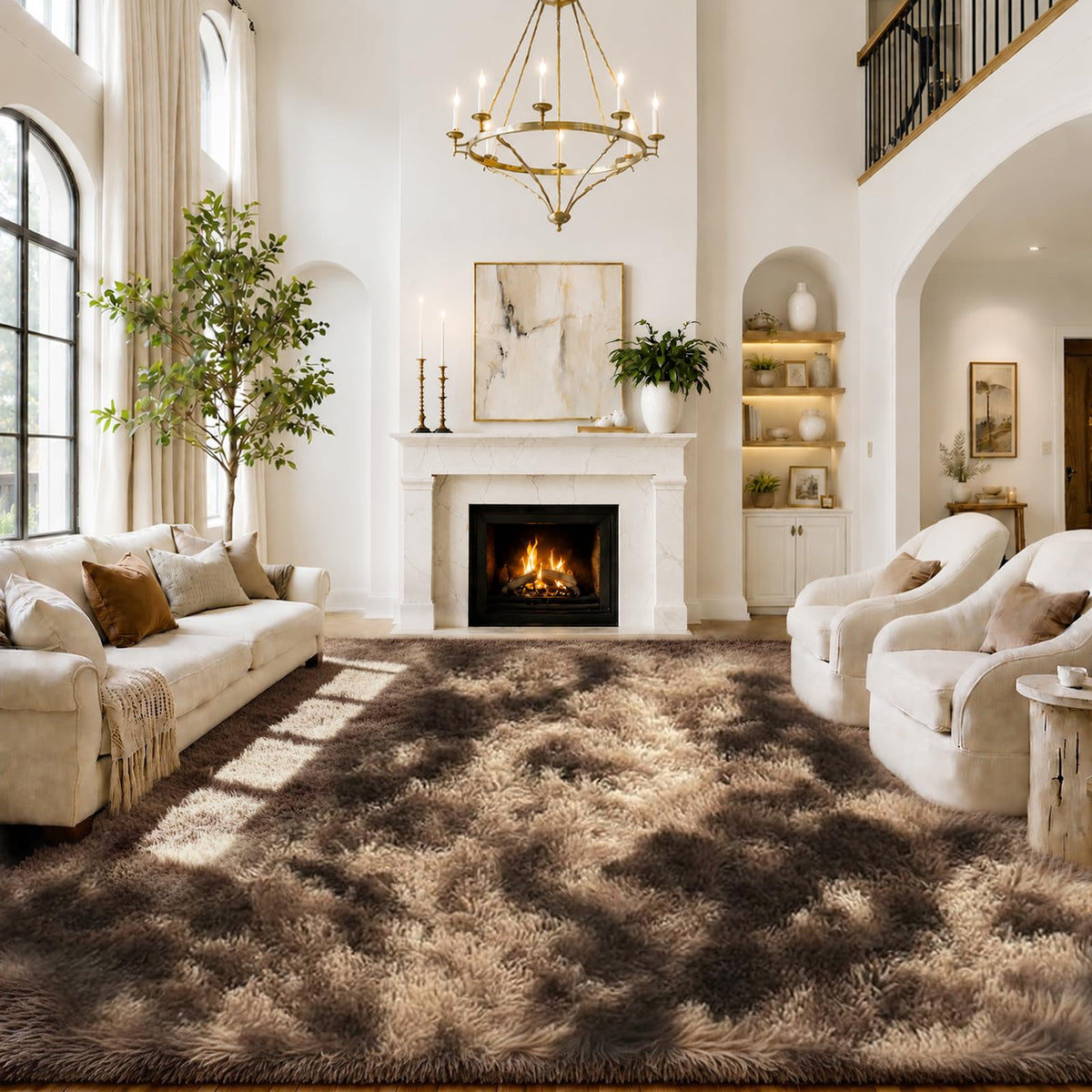 Small Shag Area Rug for Bedroom, 2x3 Cream Soft Plush Carpet
