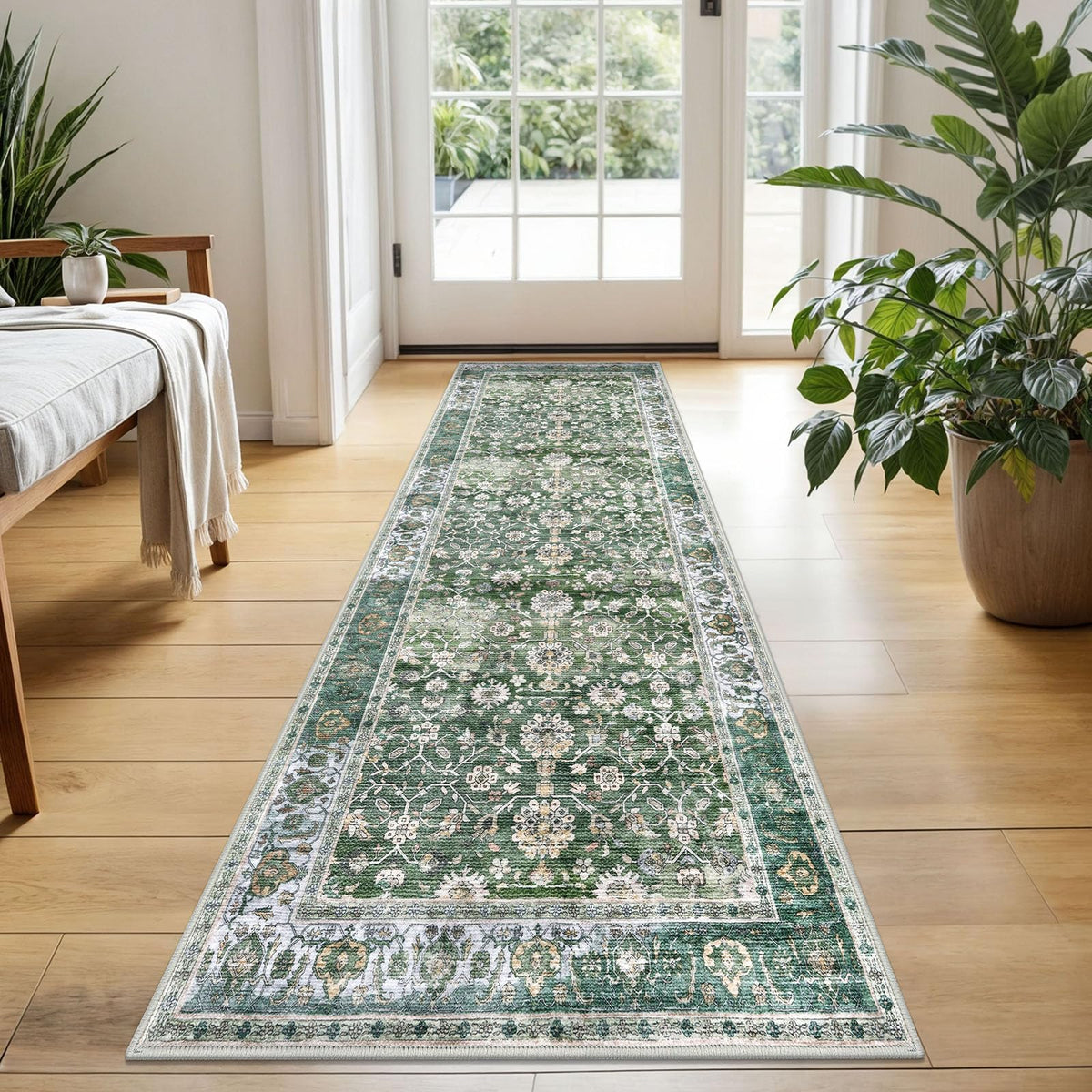 KUTA Vintage Floral Washable 2x3 Rugs for Entryway Blue Grey Beige