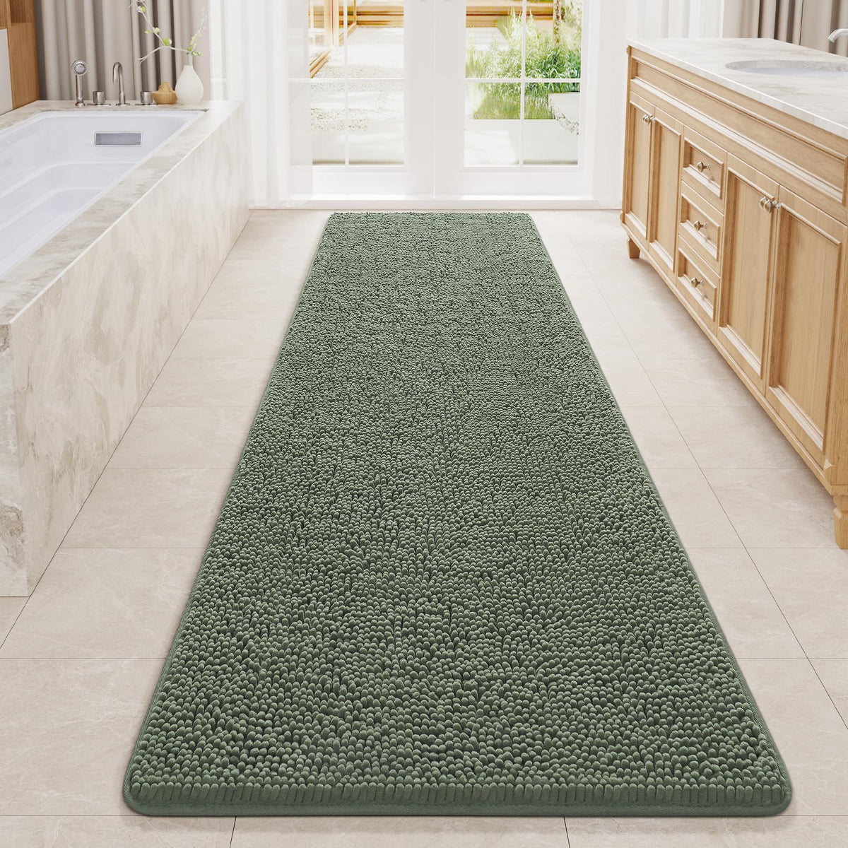 LOCHAS Luxury Bathroom Rug Shaggy Bath Mat 24 x 60 Inch, Gray