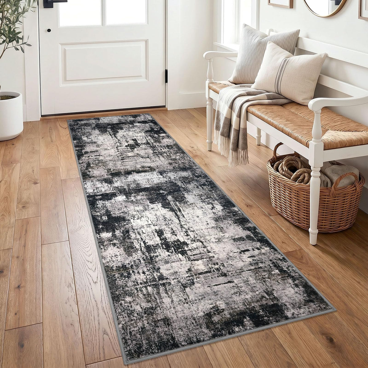 KOZYFLY Abstract Rugs for Entryway 2x3 Washable Small Area Rug Grey-Blue