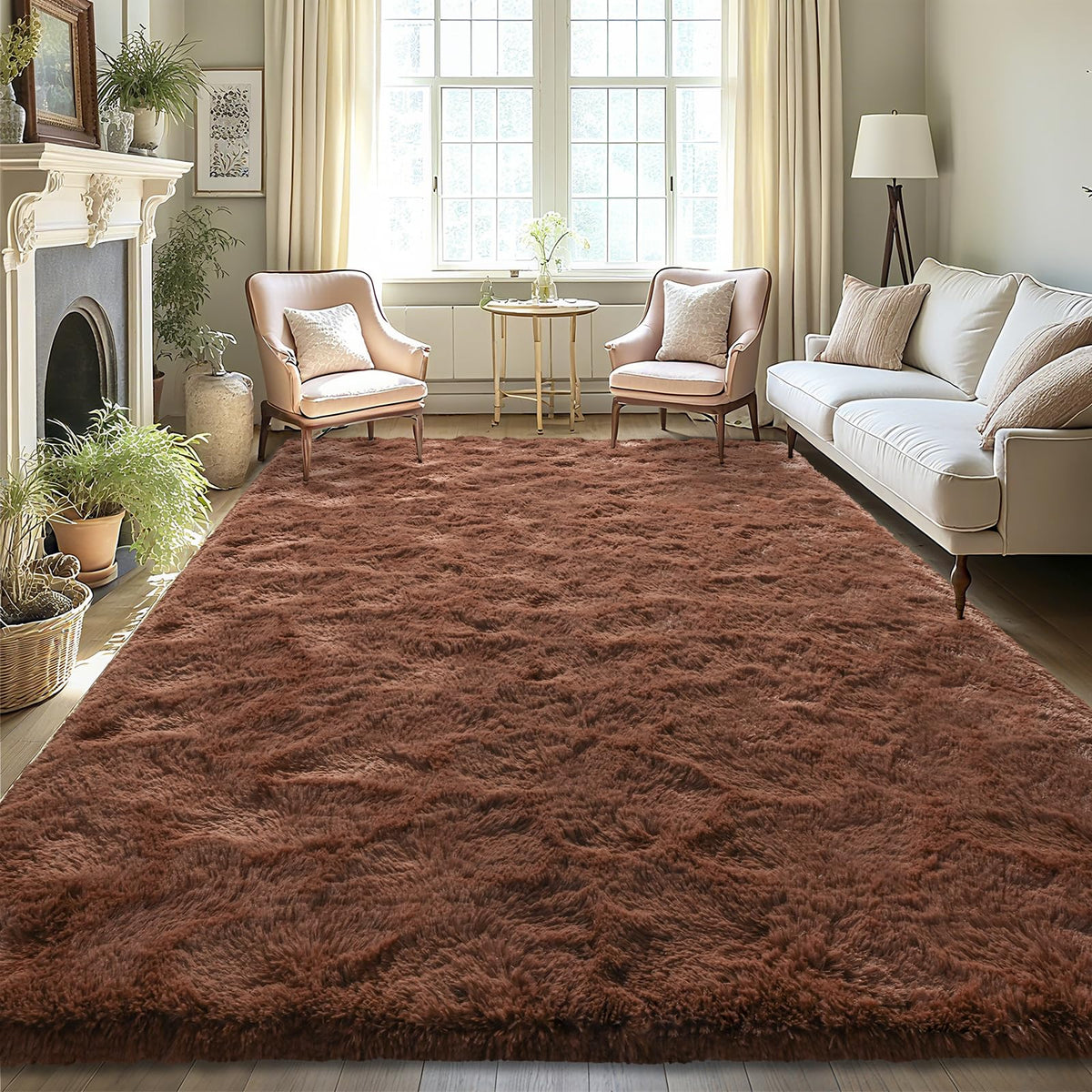 LOCHAS 2x3 Area Rugs Fluffy Living Room Carpets for Kids Bedroom, Brown