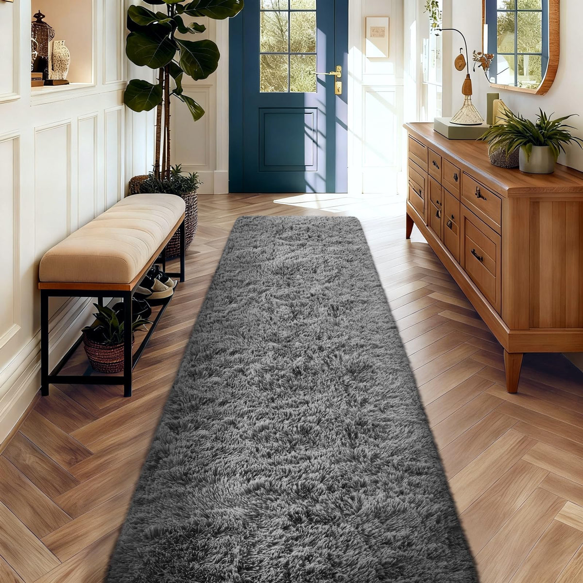 Ophanie 2x6 Washable Runner Rug for Hallway,Non-Slip Fluffy Soft Bedside Rugs, Bedroom Living Room Grey Shaggy Gray Carpet for Kids Girls Boys Dorm Nursery Home Decor Aesthetic