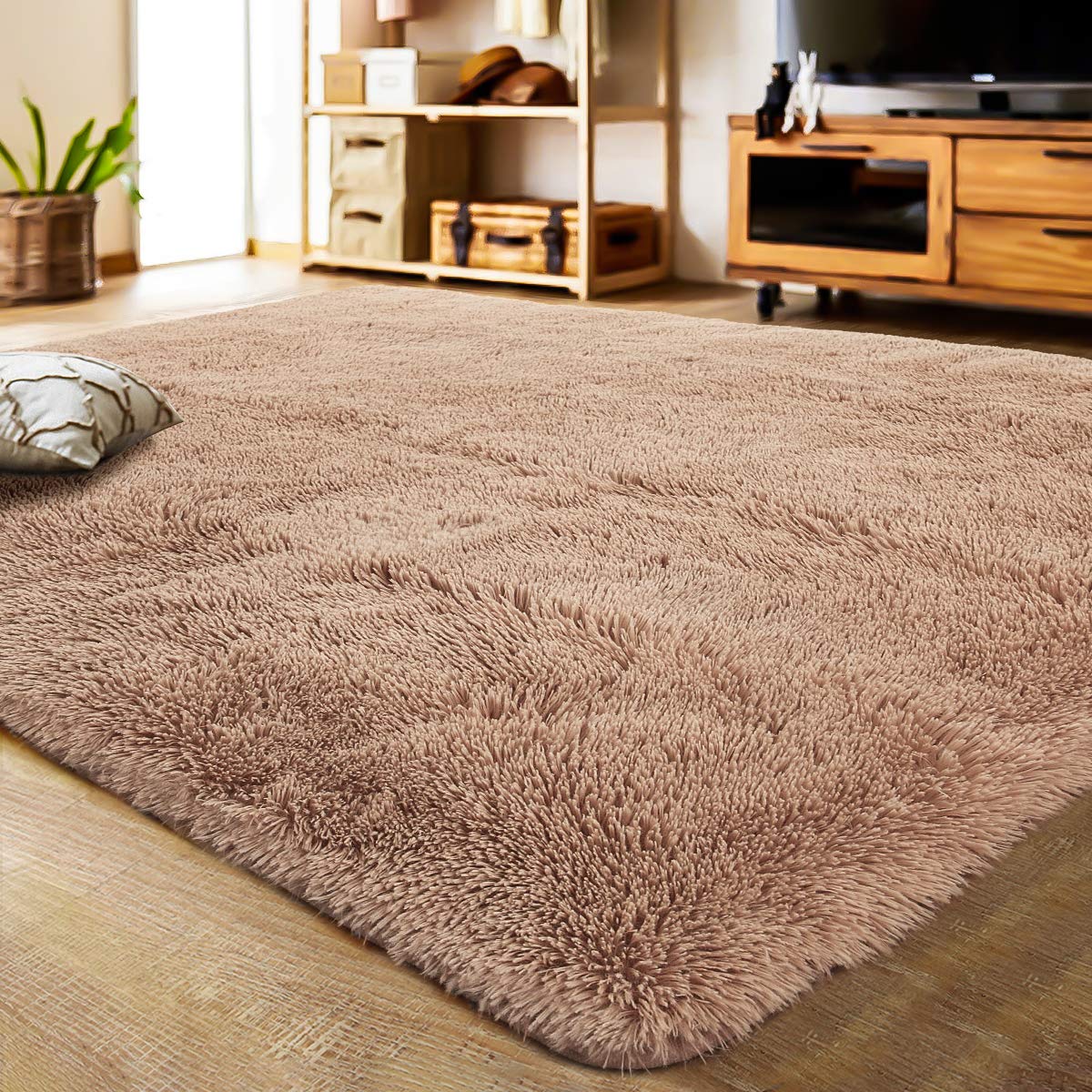 LOCHAS 2x3 Area Rugs Fluffy Living Room Carpets for Kids Bedroom, Brown