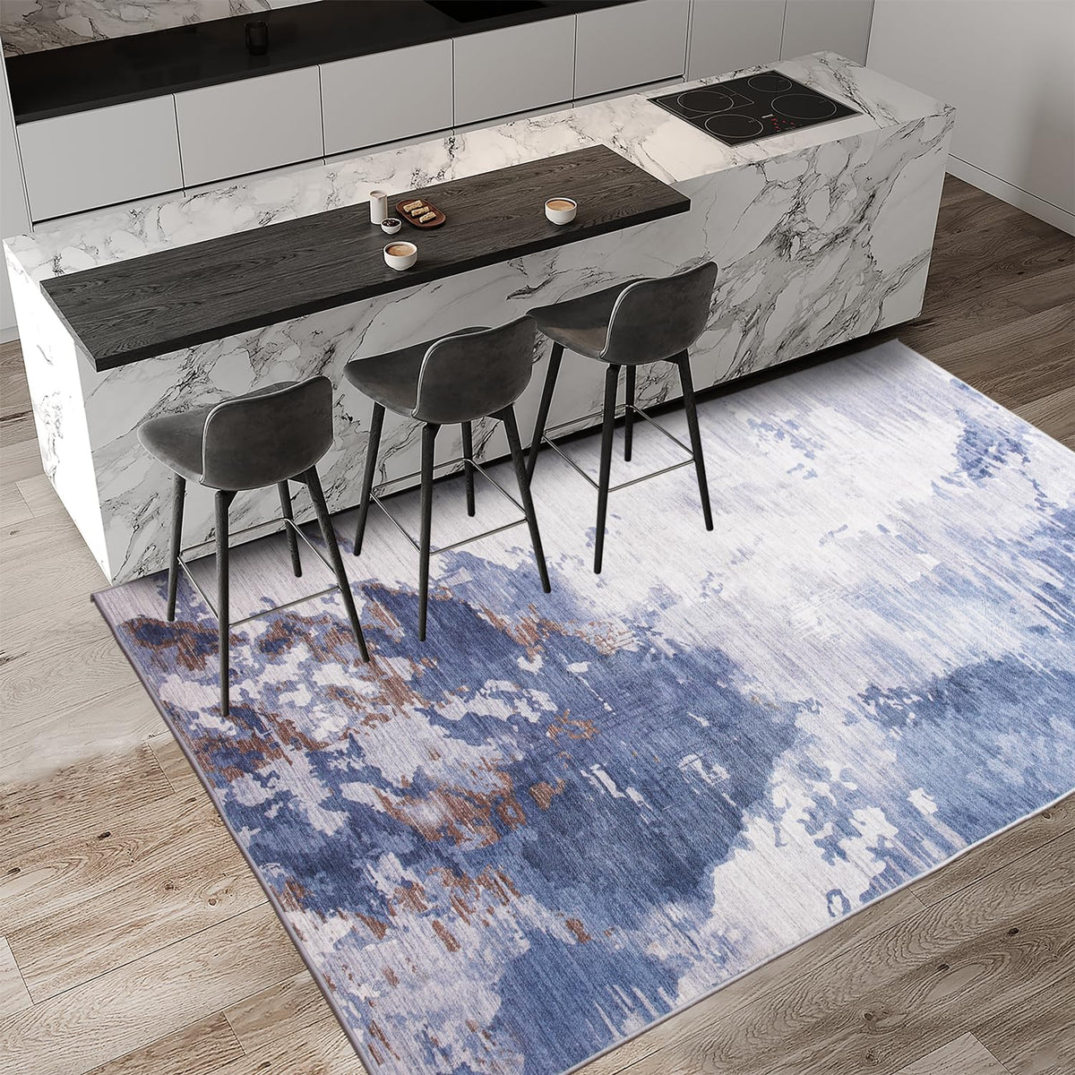 Ompaa 2x6 Rug Runners for Hallways Kitchen Runner Rug Non Slip Washable Grey Long Runner Rugs with Rubber Backing Soft Abstract Carpet Runner for Hallways, Kitchen, Bedroom, Bathroom, Entryway
