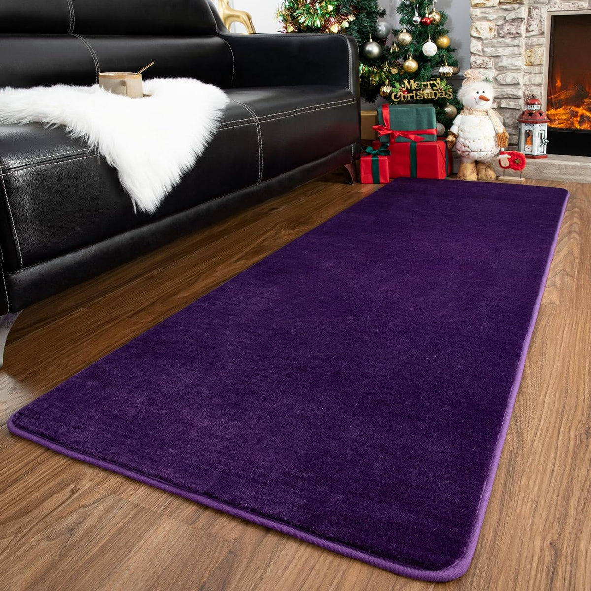 Przemy 2x6 Soft Runner Rug for Bedroom Living Room, Dark Purple Washable