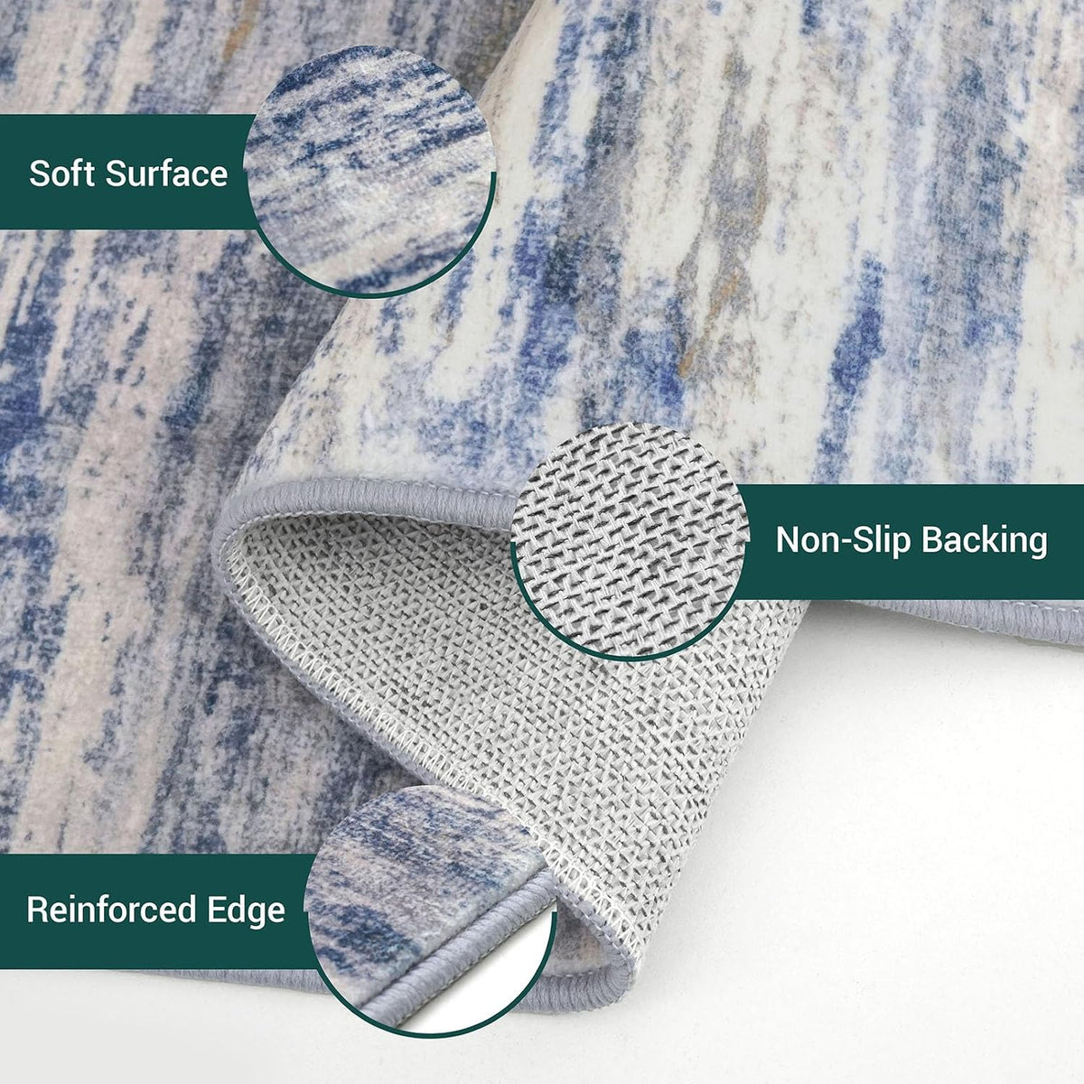 KOZYFLY Abstract Rugs for Entryway 2x3 Washable Small Area Rug Grey-Blue