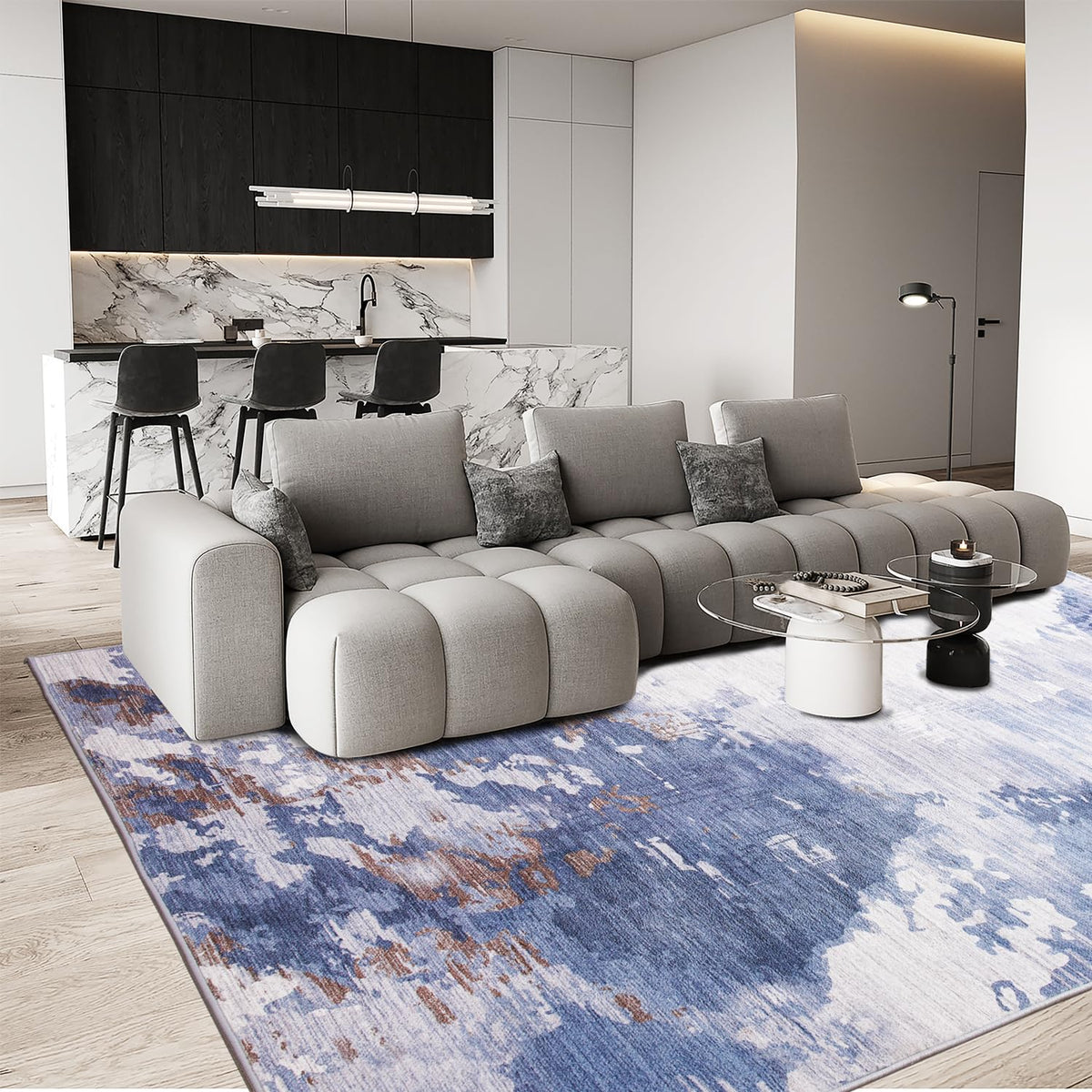 Ompaa 2x6 Rug Runners for Hallways Kitchen Runner Rug Non Slip Washable Grey Long Runner Rugs with Rubber Backing Soft Abstract Carpet Runner for Hallways, Kitchen, Bedroom, Bathroom, Entryway