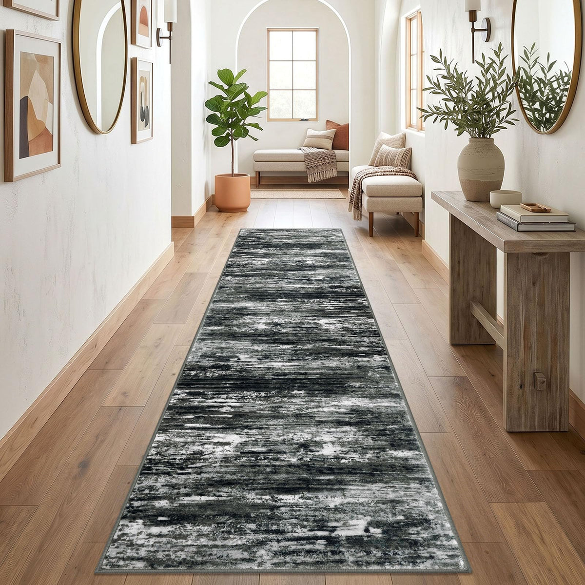 KOZYFLY Abstract Rugs for Entryway 2x3 Washable Small Area Rug Grey-Blue