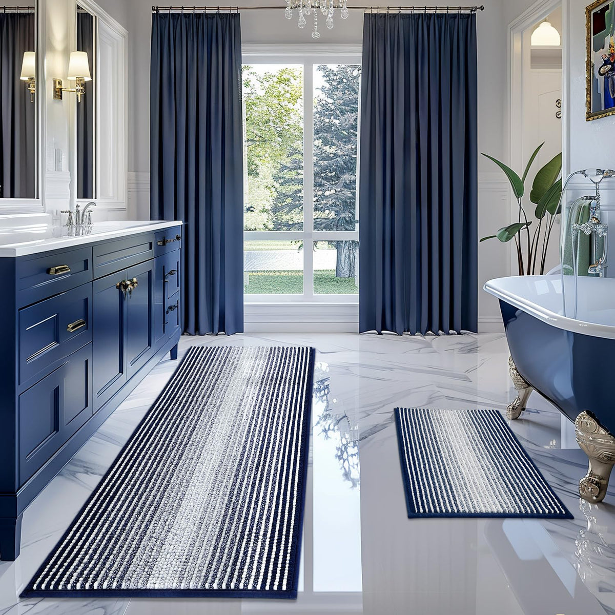 BSICPRO Bathroom Rugs Sets 2 Piece, Non Slip Striped Bath Mats, Sage