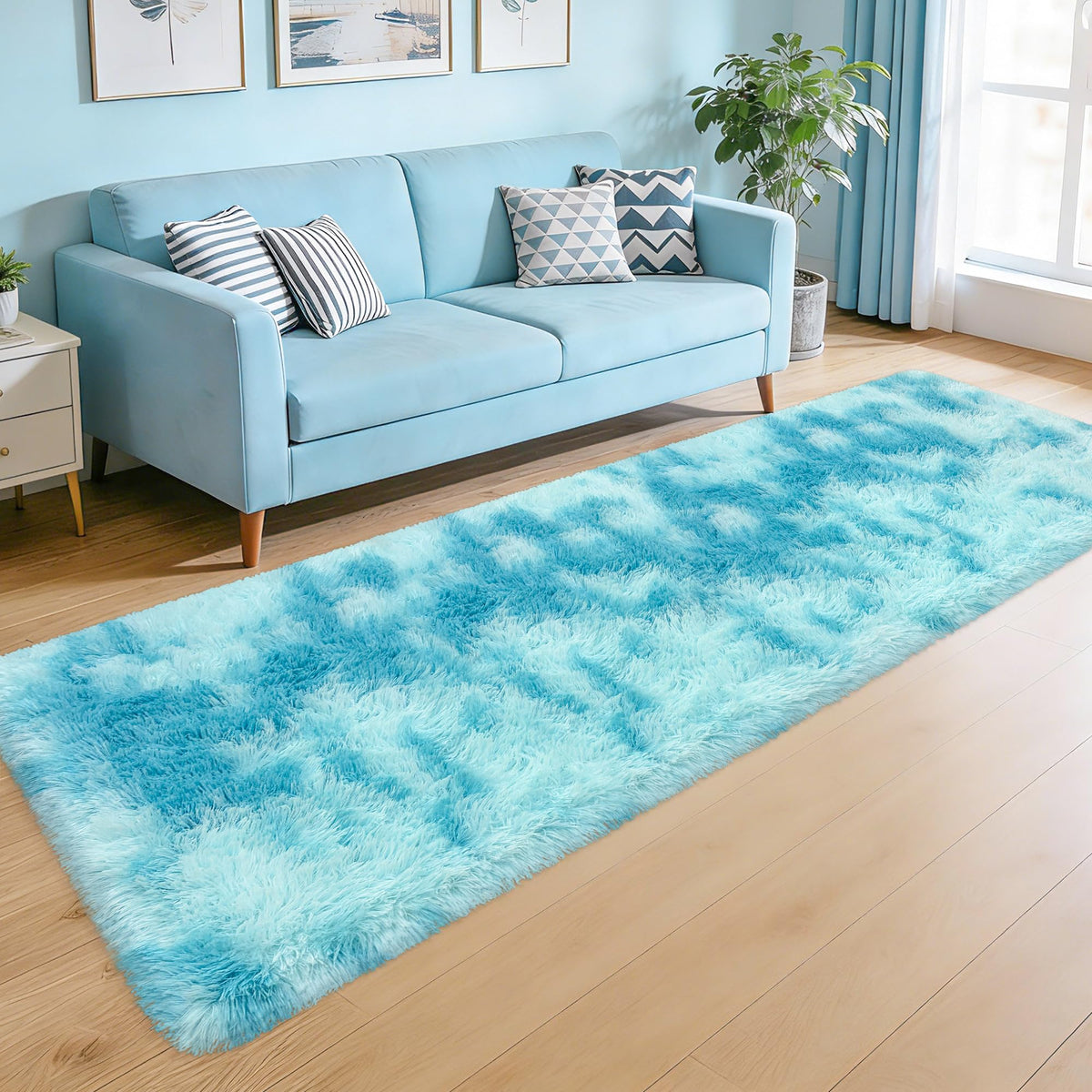 Soft Fluffy Beige Runner Rug for Bedroom, Bedside Long Rug Runner