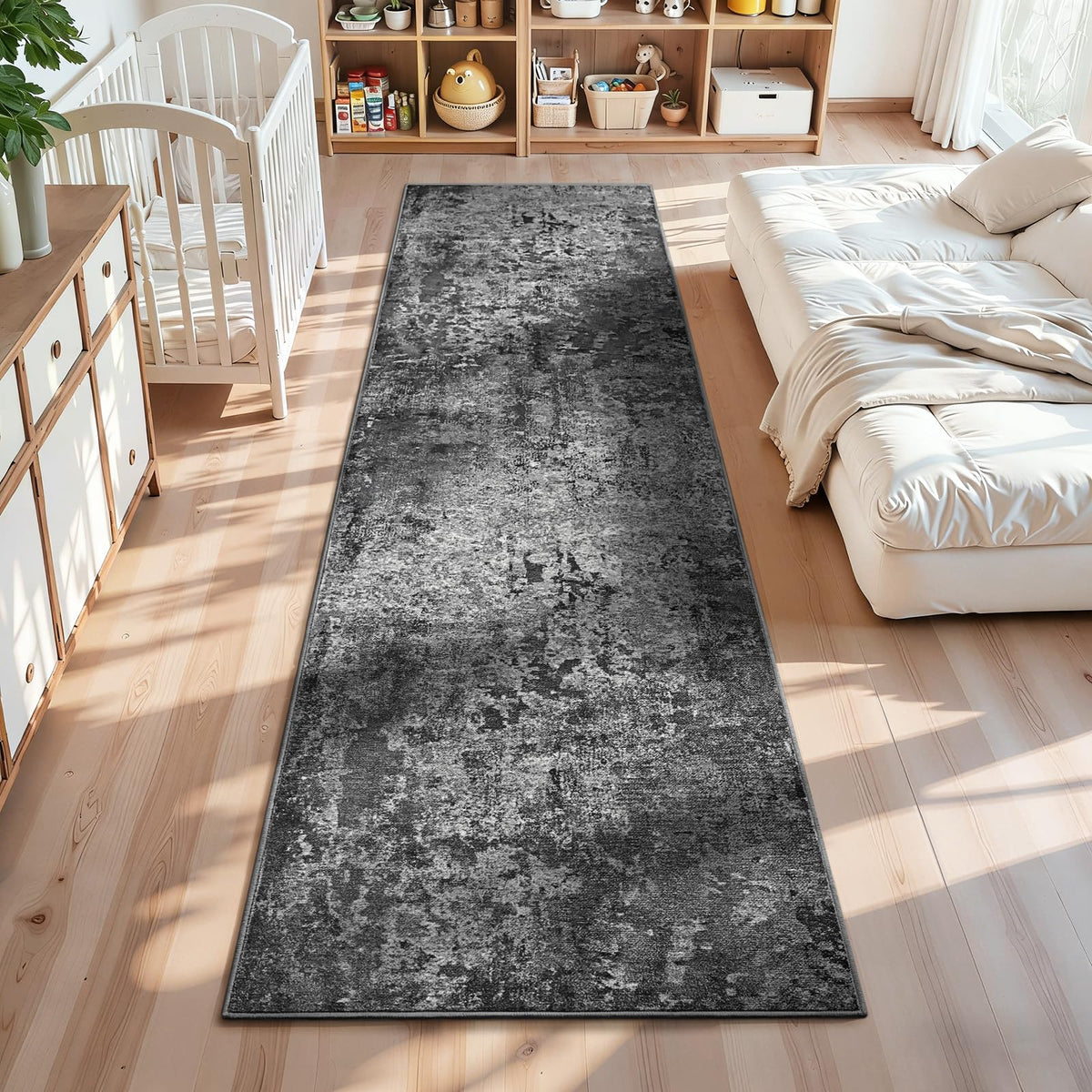 Ompaa 2x6 Rug Runners for Hallways Kitchen Runner Rug Non Slip Washable Grey Long Runner Rugs with Rubber Backing Soft Abstract Carpet Runner for Hallways, Kitchen, Bedroom, Bathroom, Entryway