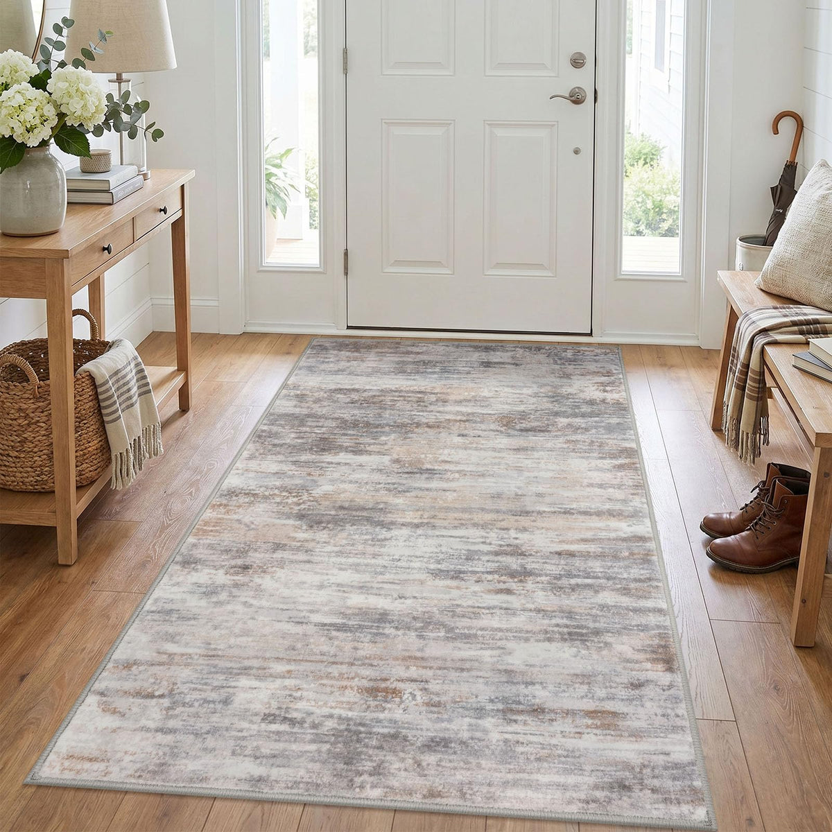 KOZYFLY Abstract Entryway Rug 2x3 Washable Door Mat Indoor Blue Beige