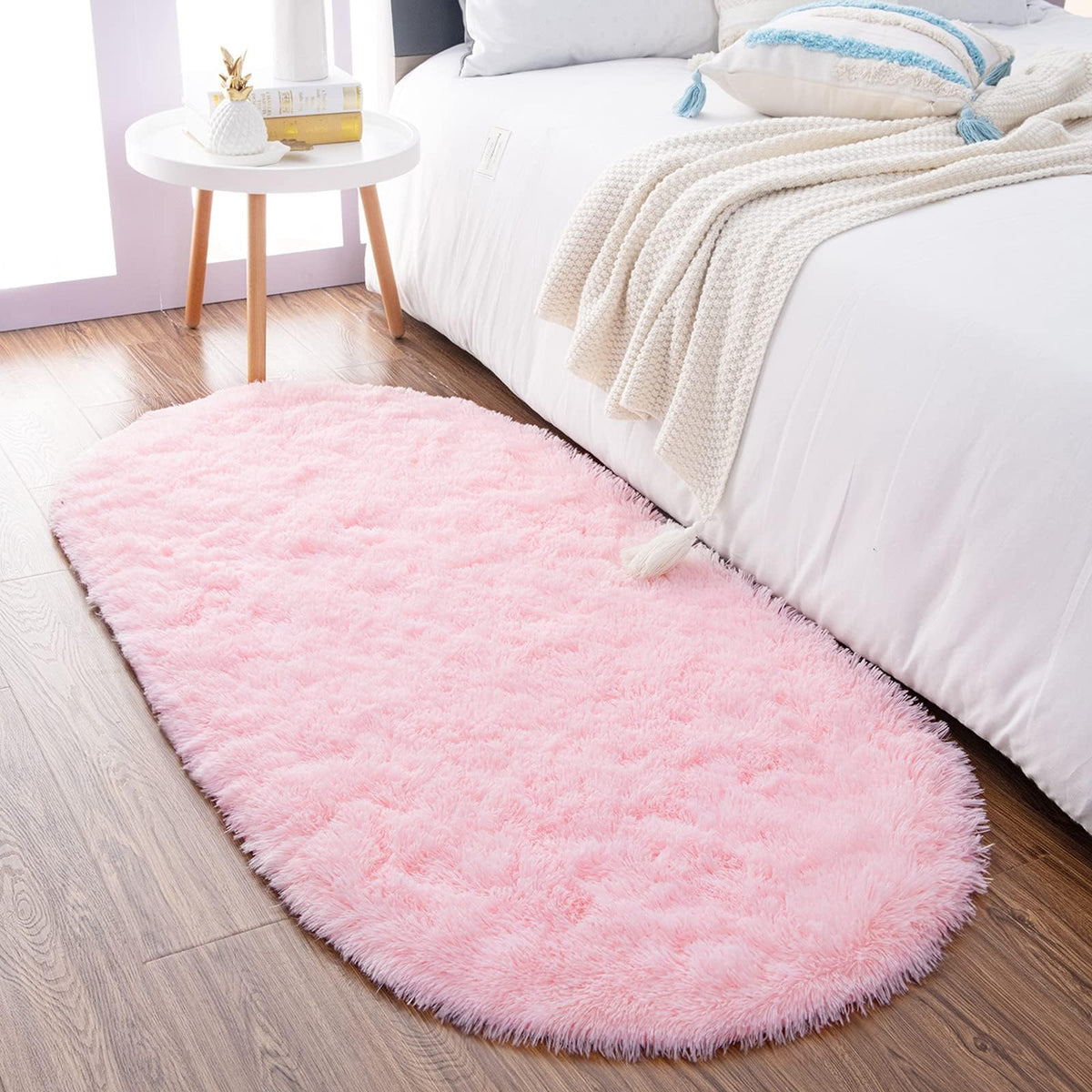 Noahas 2.6x5.3 Grey Fluffy Soft Oval Rug Non-Slip for Bedroom Dorm Hallway
