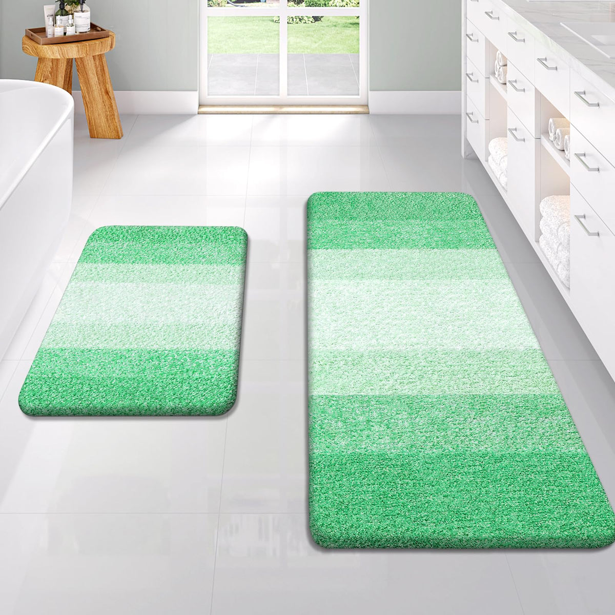 OLANLY Micorfiber Bathroom Rug Set 2 Piece, Soft Absorbent Bath Mats, Grey