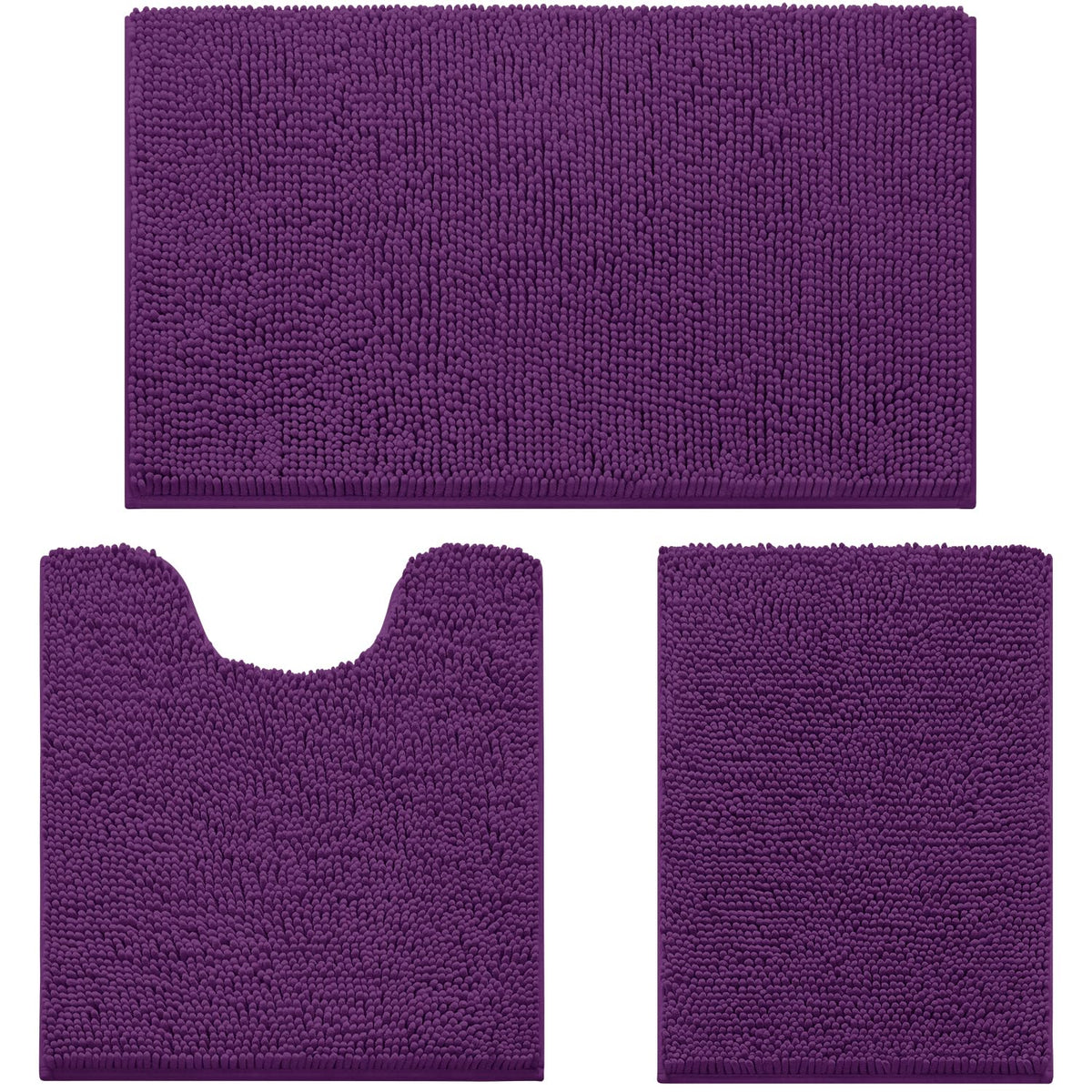 HOMEIDEAS Grey Chenille Bathroom Rugs Set of 3, Non Slip Bath Mat
