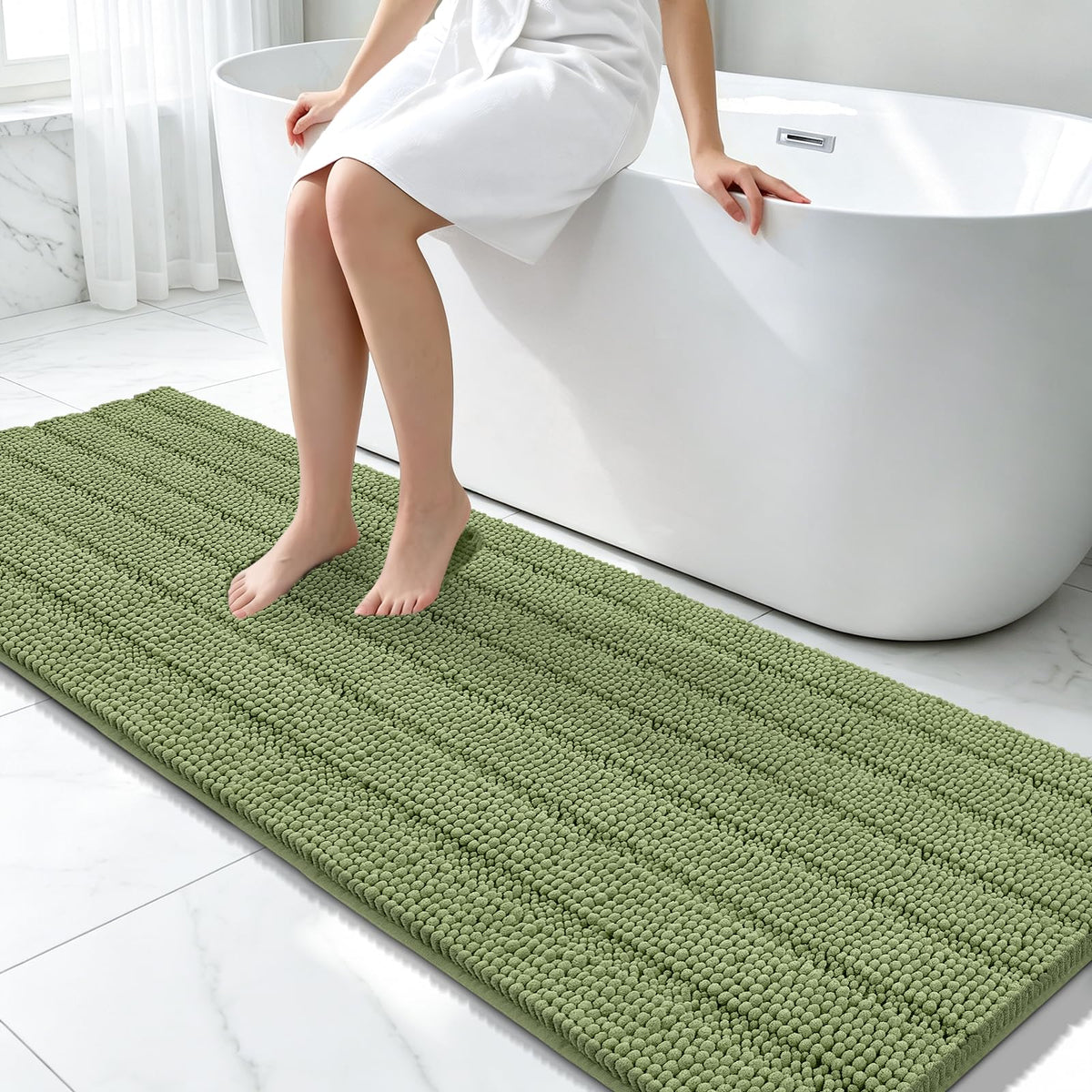 Bcoimo Small Bath Rug Mat,24x17 Chenille Non Slip Gray Bathroom Shower Mat