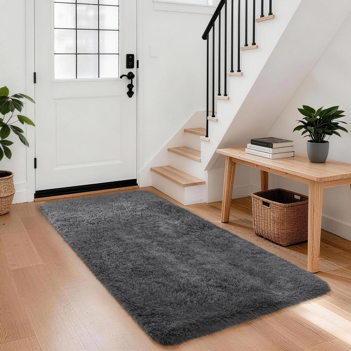 Ophanie 2x6 Washable Runner Rug for Hallway,Non-Slip Fluffy Soft Bedside Rugs, Bedroom Living Room Grey Shaggy Gray Carpet for Kids Girls Boys Dorm Nursery Home Decor Aesthetic