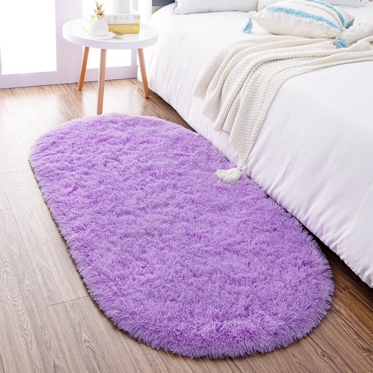 Noahas 2.6x5.3 Grey Fluffy Soft Oval Rug Non-Slip for Bedroom Dorm Hallway