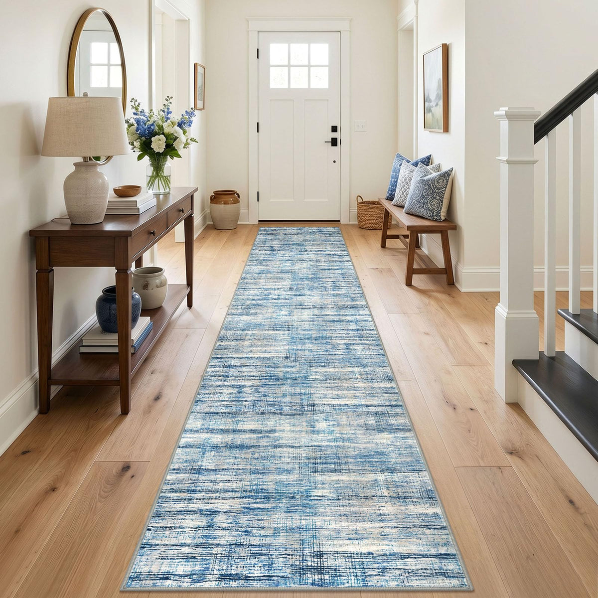 KOZYFLY Abstract Rugs for Entryway 2x3 Washable Small Area Rug Grey-Blue