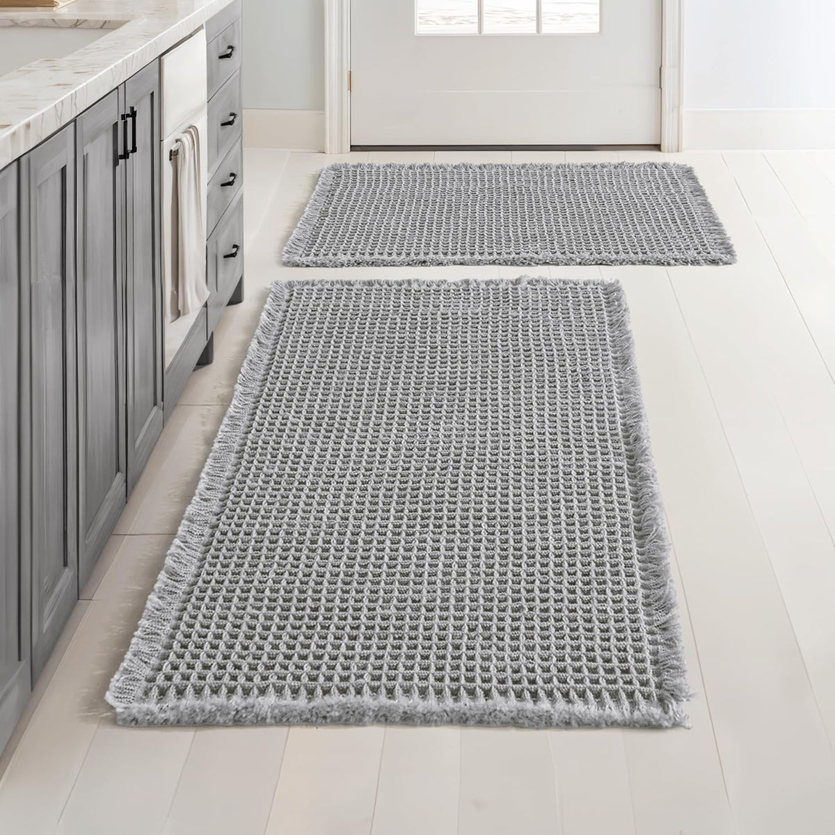MIULEE Set of 2 Waffle Bathroom Rugs Boho Bath Mat Brown 18x30 Inch