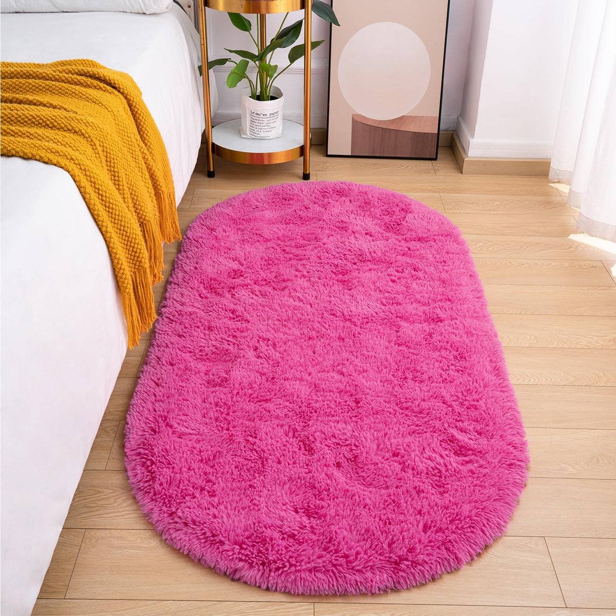 Goideal Fluffy Bedroom Rug, Small Oval Area Rugs, Cream Shag Bedside Carpet for Kids Room Nursery Dorm Cute Fuzzy Indoor Decor for Boy and Girl, 2.6 x 5.3 Feet