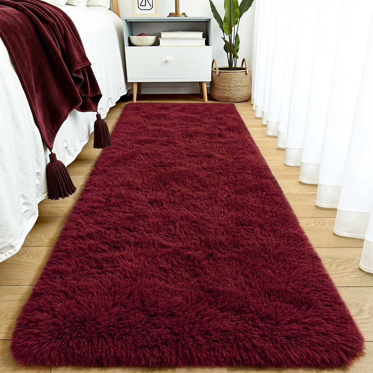 Tepook Black Soft Runner Rugs for Bedroom 2x6 ft with Rubber Backing