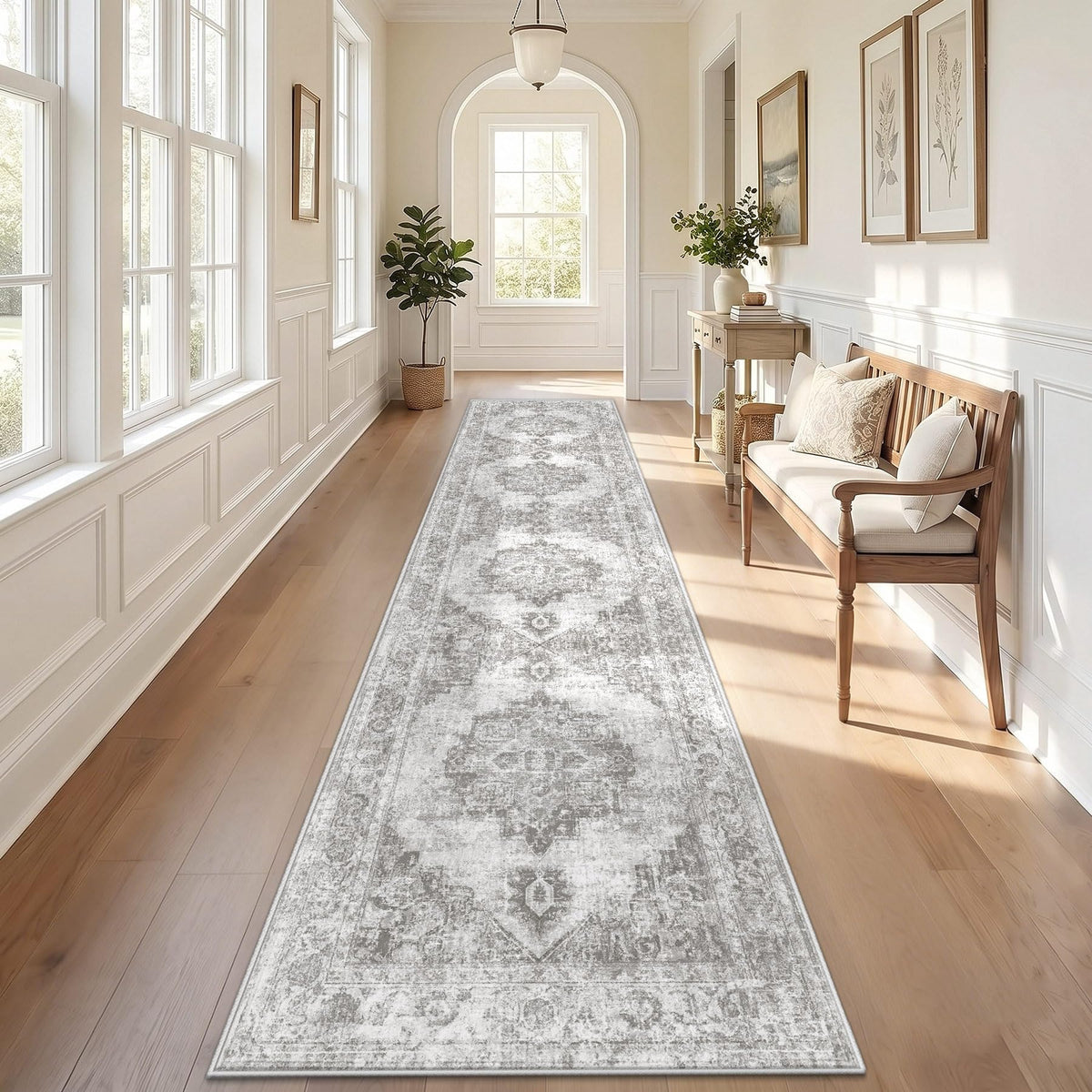 Runner Rug 2x6 Washable Rugs: Vintage Hallway Kitchen Runner Non Slip Low Pile Rug Runner Soft Stain Resistant Indoor Carpet Runners for Entryway Hall Bedroom Bedside (Beige, 2'x6')