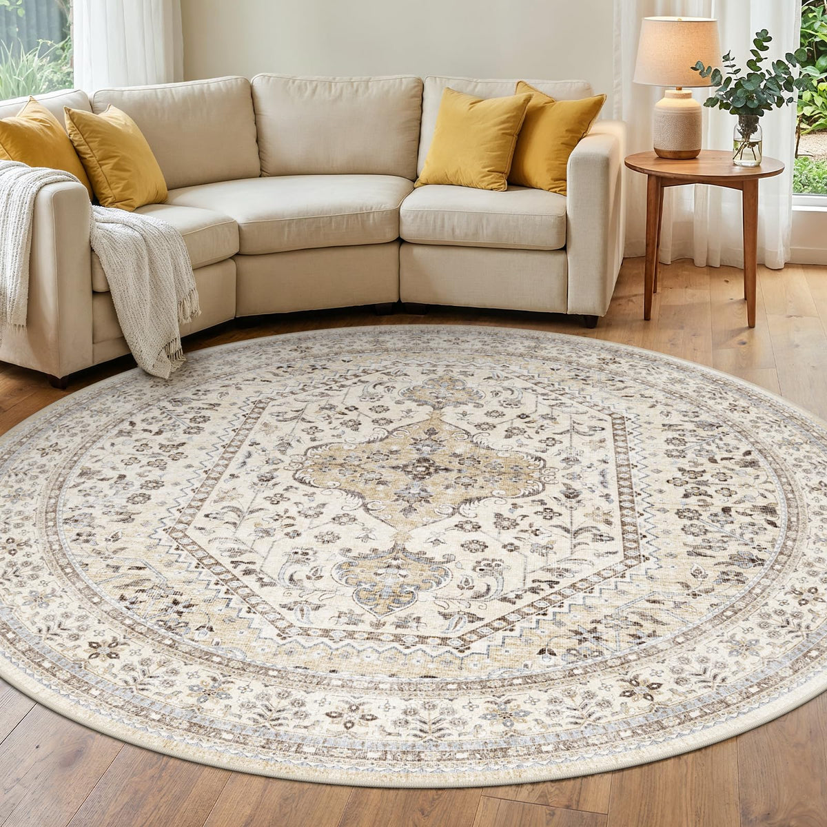 2x3 Washable Entryway Area Rug - Non-Slip Boho Throw Rugs Beige Gray