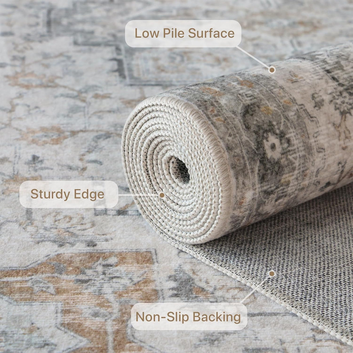 GENIMO 2x5 Washable Runner Rug Non Slip for Hallway, Light Taupe Brown