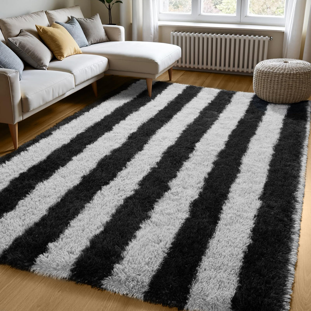 Zentavio 2x6 Runner Rugs for Hallway Shag Soft Bedroom Bedside Rugs Non Slip Fluffy Carpet for Kids Girls Boys Home Decor Aesthetic Dorm Nursery Tie-Dyed Black Grey