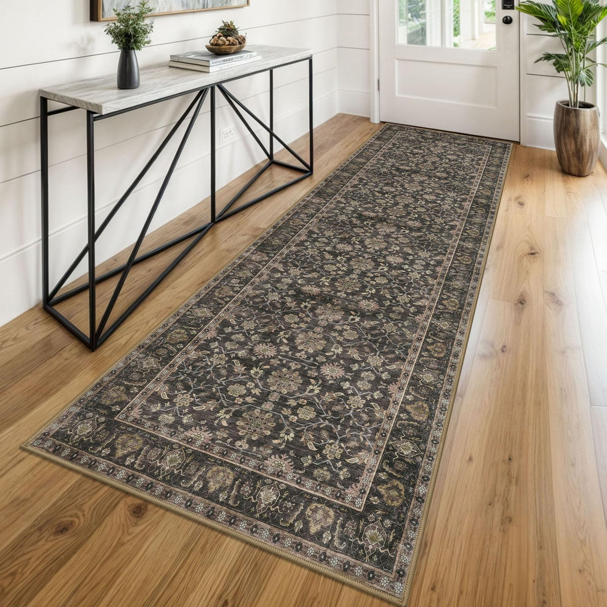 KUTA Vintage Floral Washable 2x3 Rugs for Entryway Blue Grey Beige
