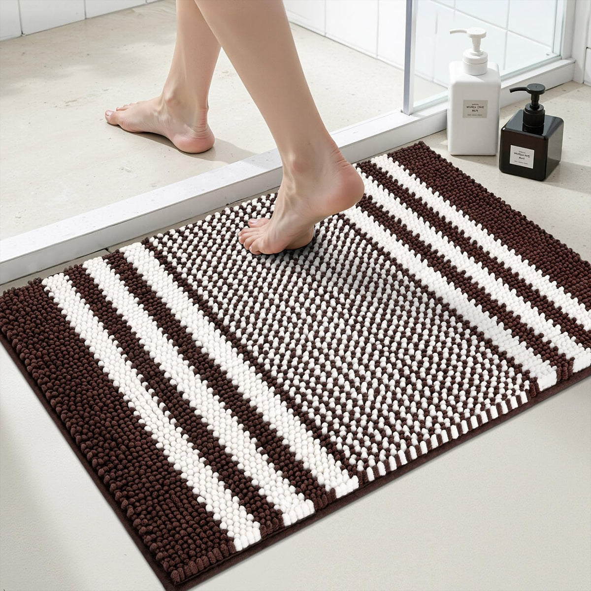 BSICPRO Bathroom Rugs Sets 2 Piece, Non Slip Striped Bath Mats, Sage
