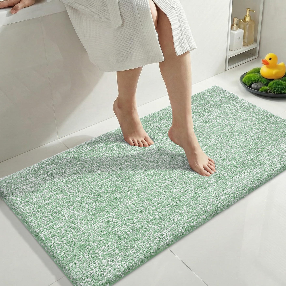 Yimobra Non Slip Machine Washable Bathroom Rug 24x17 Light Beige and White
