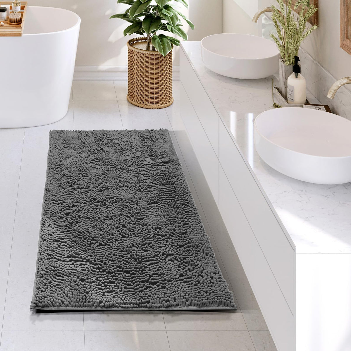 Hearth & Harbor Bathroom Rugs, Chenille Bath Mat - Machine Washable Bath Mats for Bathroom Non-Slip Backing Rubber, Quick Dry Bathroom Mat, 17 x 24 + 20 x 32 - Hunter Green