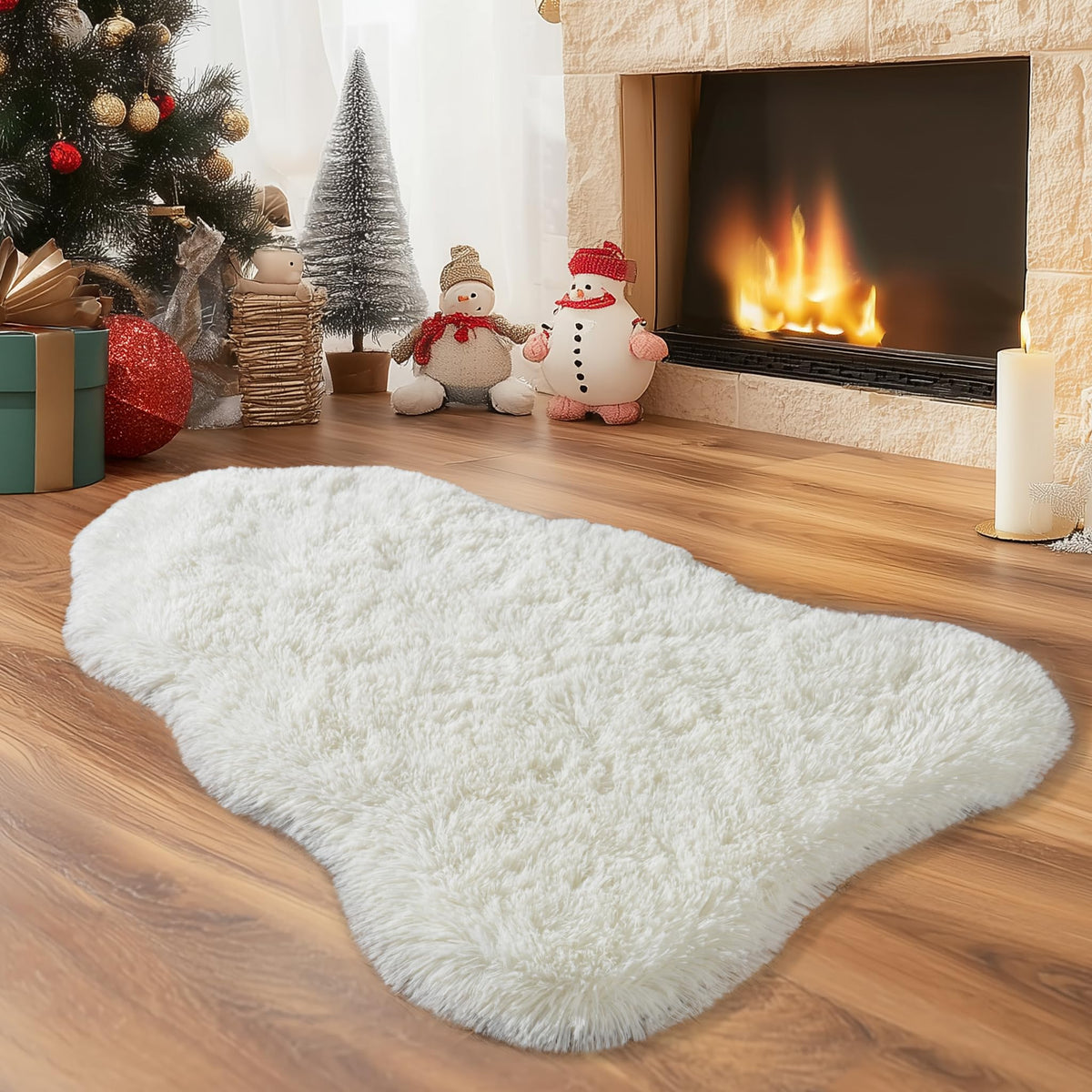 Soft Oval Beige Fluffy Rugs for Bedroom Washable Non-Slip, Set of 2