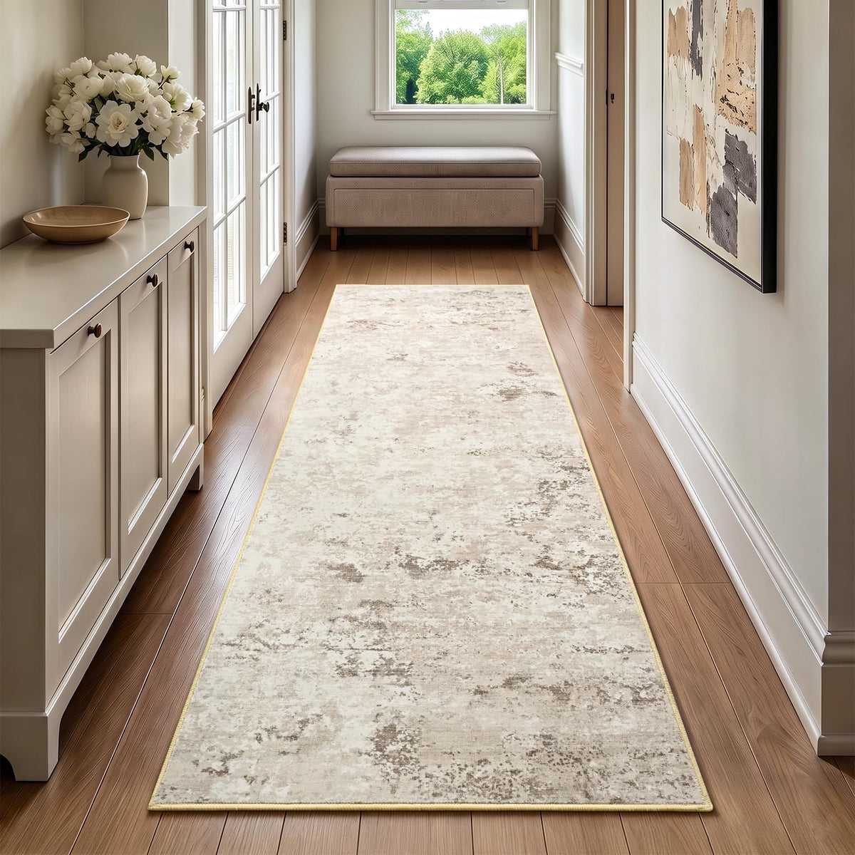 Toneed Washable 2x6 Non-Slip Runner Rug for Hallway Kitchen, Grey