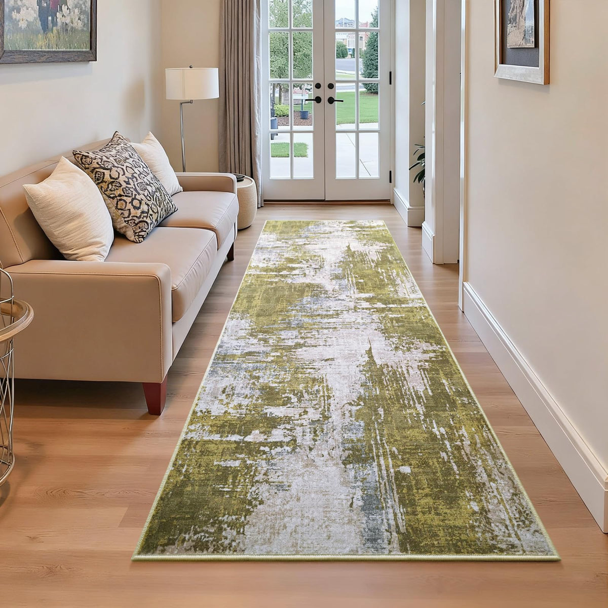 Ompaa 2x6 Rug Runners for Hallways Kitchen Runner Rug Non Slip Washable Grey Long Runner Rugs with Rubber Backing Soft Abstract Carpet Runner for Hallways, Kitchen, Bedroom, Bathroom, Entryway