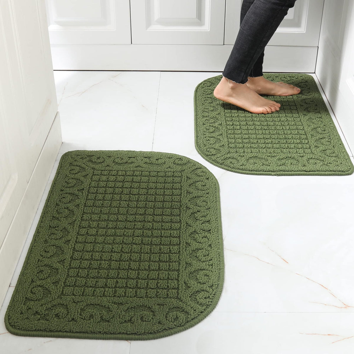 COSY HOMEER 27x18 Half Round Kitchen Rug,Non Slip Washable Mat,Burgundy 1PC