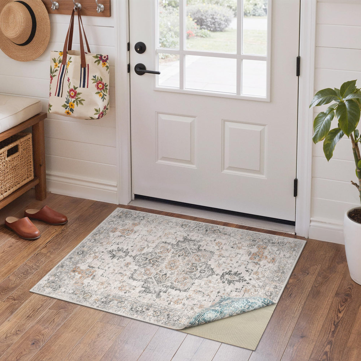 GENIMO 2x5 Washable Runner Rug Non Slip for Hallway, Light Taupe Brown