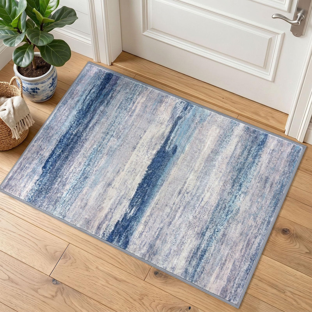 KOZYFLY Abstract Entryway Rug 2x3 Washable Door Mat Indoor Blue Beige