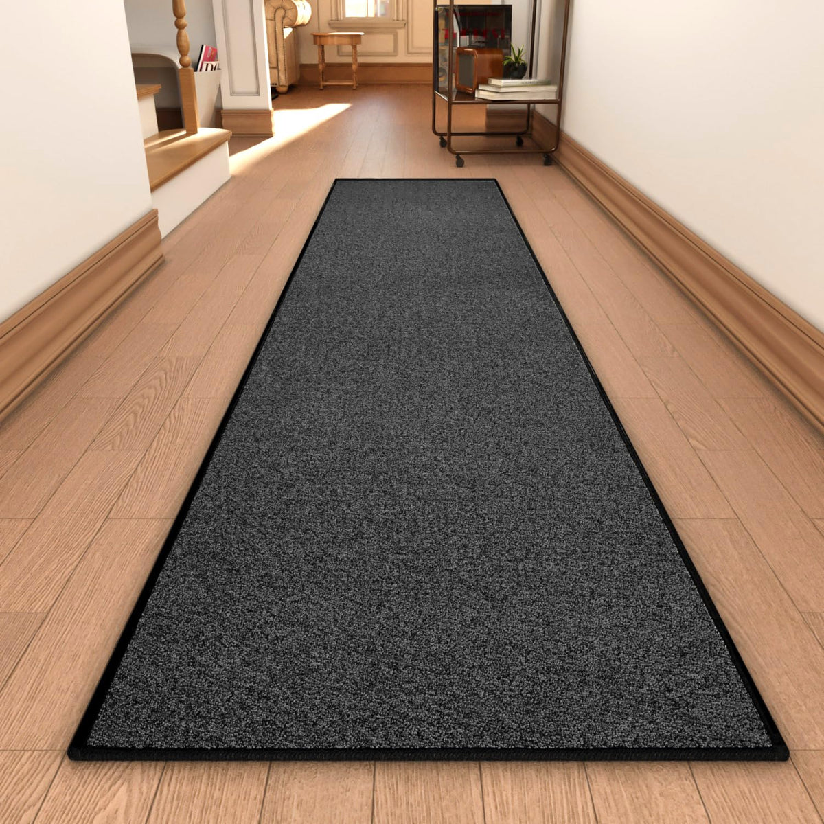 AREDO Runner Rug with Non Slip Rubber Backing 2*6 ft, Washable Soft Floor Carpet for Kitchen, Hallway, Entryway Indoor, Bedroom, Laundry, Low Pile Area Rugs, Solid color with Pointillism style, BLACK