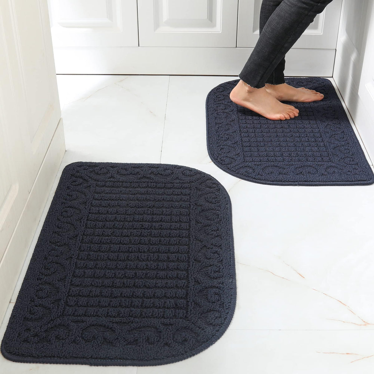 COSY HOMEER 27x18 Half Round Kitchen Rug,Non Slip Washable Mat,Burgundy 1PC