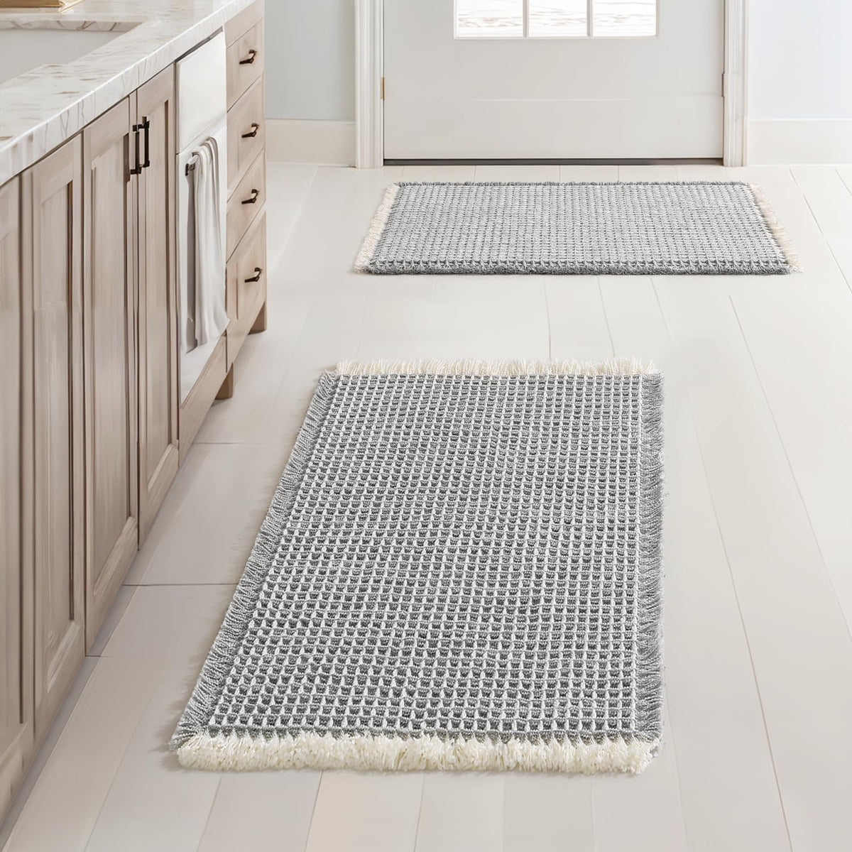 MIULEE Set of 2 Waffle Bathroom Rugs Boho Bath Mat Brown 18x30 Inch